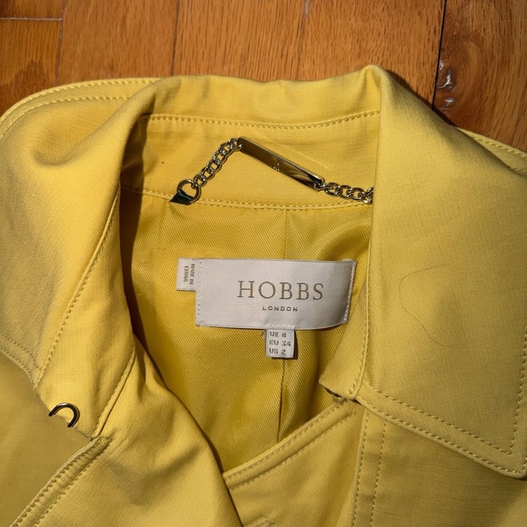 Hobbs London Double Breasted Trench Coat 2 Yellow Chartreuse Belted Spring - Picture 3 of 15